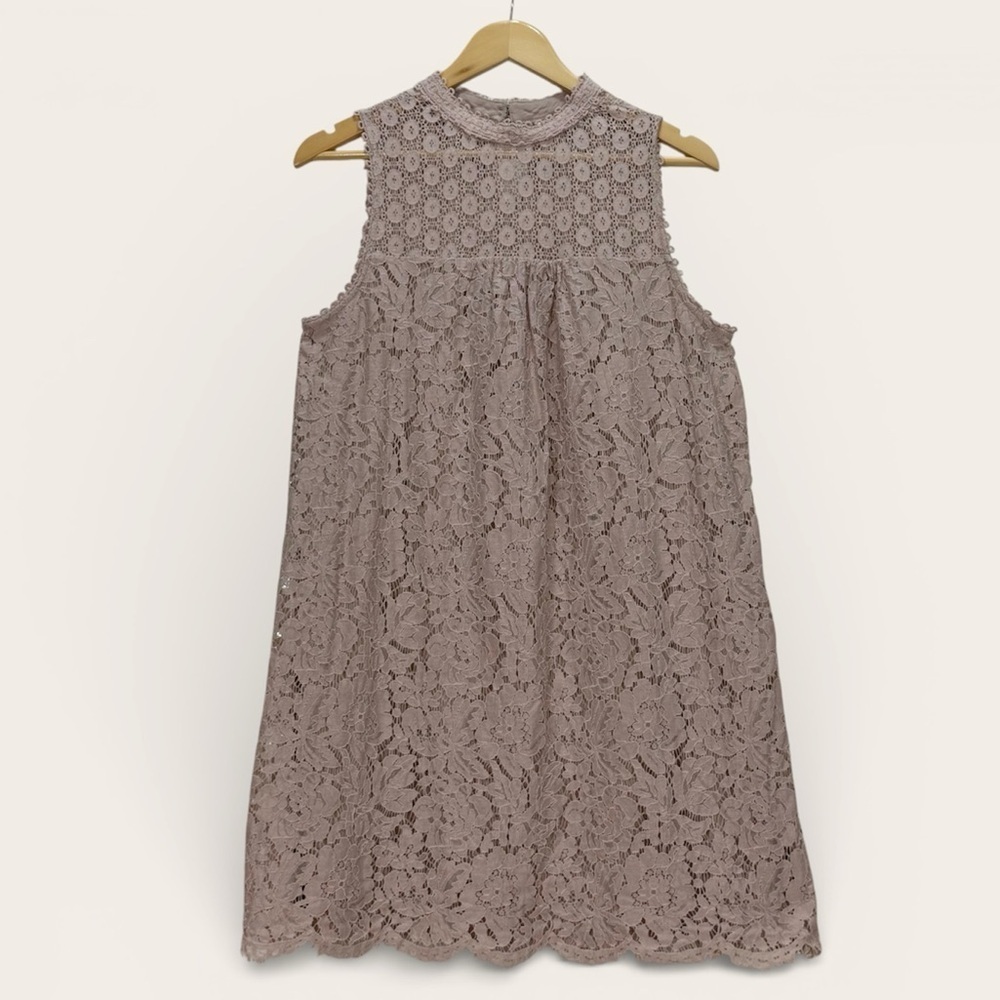 Xhilaration Lace Sleeveless Dress XL Taupe Blush Floral Crochet Mock Neck Boho